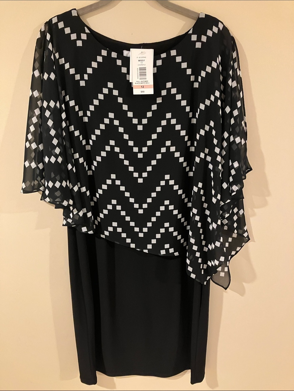 NWT TanJay Black and White Geometric Overlay Midi Dress